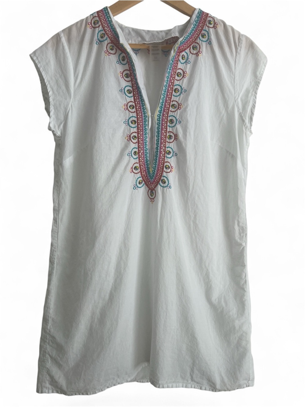 Bleu Rod Beattie White & Multi-Color Embroidered Cover-Up- Medium